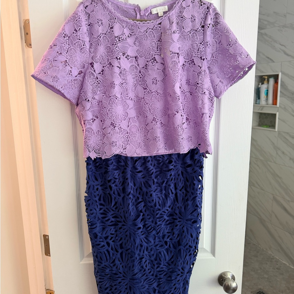 Anthropologie Lavender and Navy Lace Two-Piece Dress